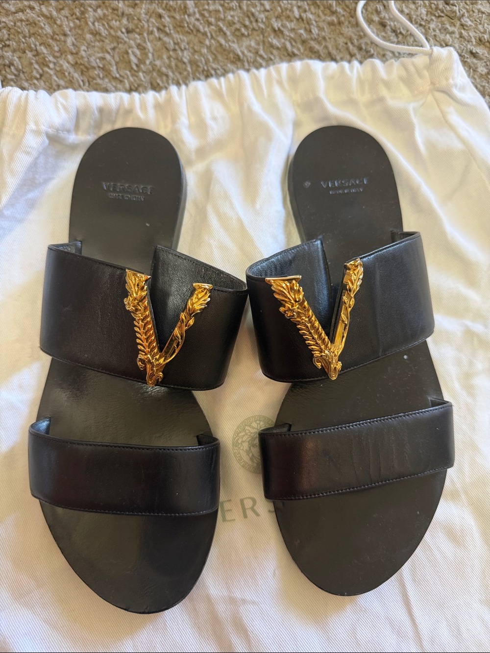 VERSACE BLACK VIRTUS FLAT SANDALS size 7 - Picture 7 of 14